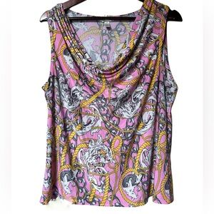 TNO Pink Baroque Rope Chain Print Sleeveless Cowl Neck Top XL Corpcore Nautical